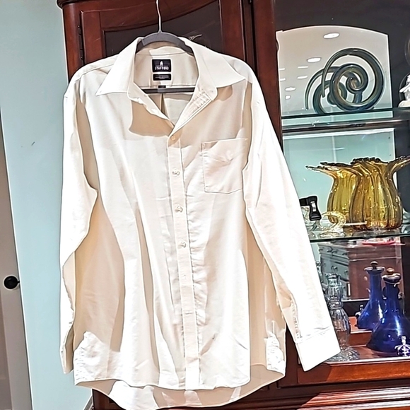 Stafford Tailored Culture Wrinkle free Oxford Shirt 17 1/2 Cream - Picture 1 of 9